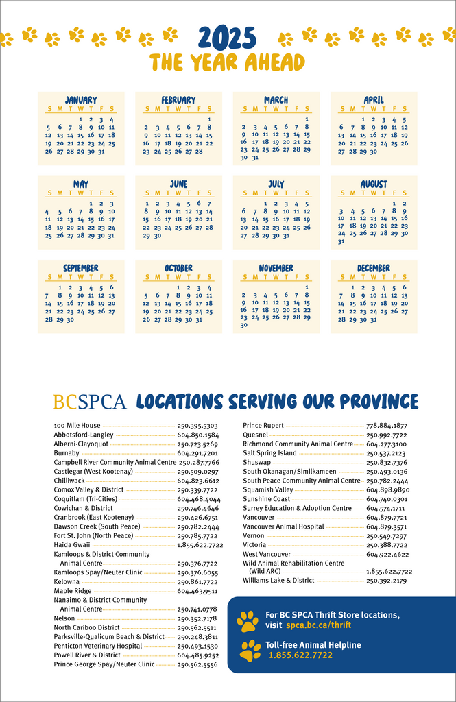 Bc Spca Calendar 2025